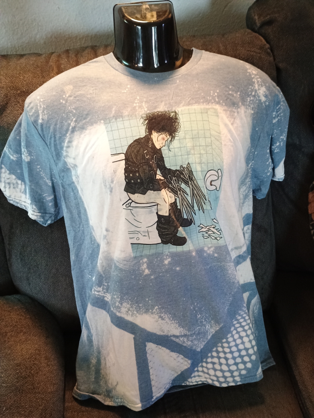 Handmade Edward Scissorhands T-Shirt Large Hand Bleached One of a Kind Goth Tee
